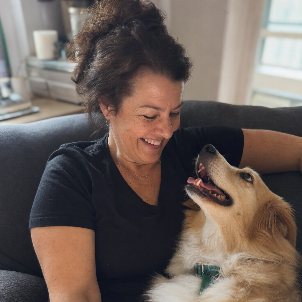 A happy, fresh-smelling dog at home
